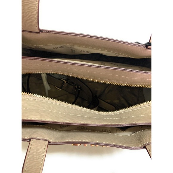 DKNY Purse Beckett Satchel Brown Beige Leather Crossbody Bag Top Handle Handbag - Picture 7 of 9